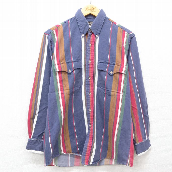 M★古着 長袖 ウエスタン シャツ メンズ 90年代 90s 紺他 ネイビー ストライプ 25feb22 中古 トップス