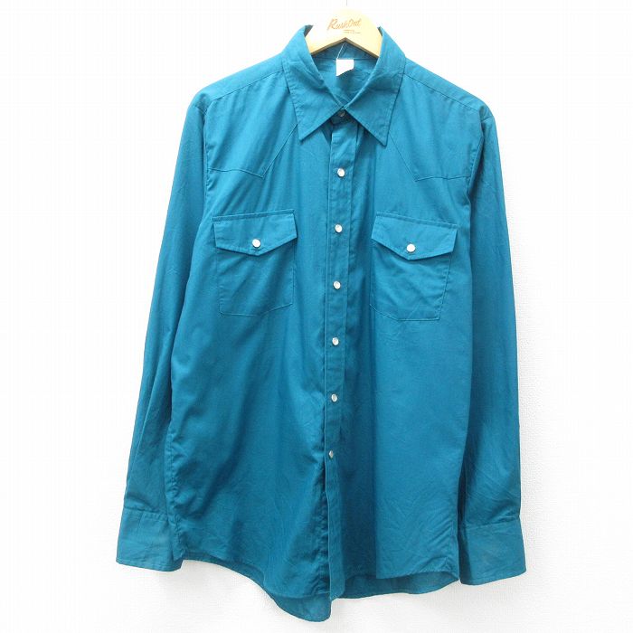 XL★古着 長袖 ウエスタン シャツ メンズ 80年代 80s USA製 青緑 25mar03 中古 トップス