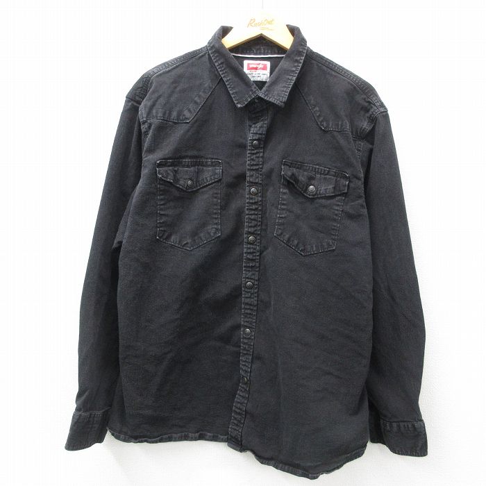 XL★古着 ラングラー Wrangler 長袖 ウエスタン シャツ メンズ 黒 ブラック デニム 25mar03 中古 トップス