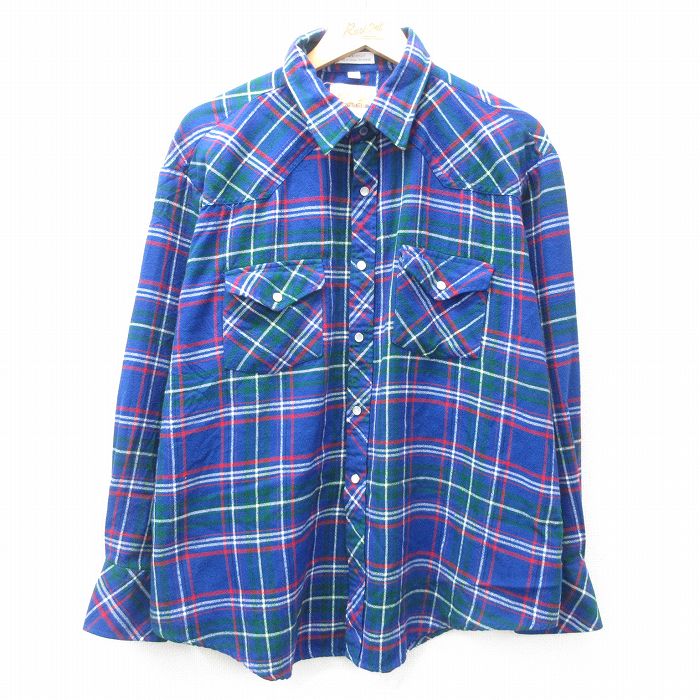 XL★古着 長袖 ウエスタン シャツ メンズ 90年代 90s 大きいサイズ 紺他 ネイビー チェック 25mar03 中古 トップス