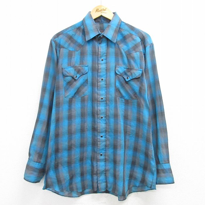 L★古着 長袖 ウエスタン シャツ メンズ 90年代 90s USA製 紺他 ネイビー チェック 25mar08 中古 トップス