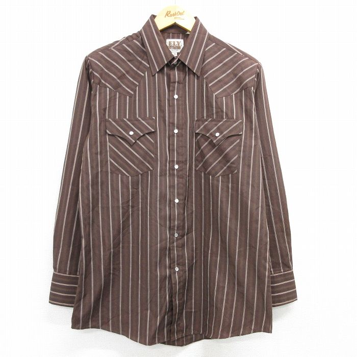 L★古着 ELY 長袖 ウエスタン シャツ メンズ 90年代 90s 茶他 ブラウン ストライプ 25mar12 中古 トップス