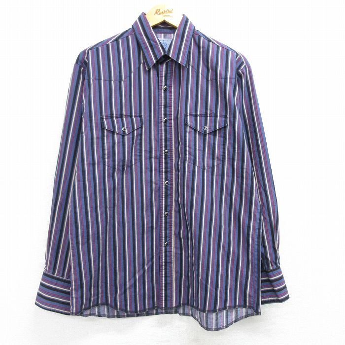 【50%OFF】XL★古着 長袖 ウエスタン シャツ メンズ 00年代 00s コットン 紺他 ネイビー ストライプ 25mar12 中古 トップス