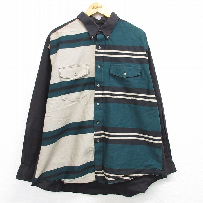 XL★古着 ラングラー Wrangler 長袖 ウエスタン シャツ メンズ 90年代 90s 大きいサイズ ロング丈 コットン USA製 黒他 ブラック 25mar12 中古 トップス