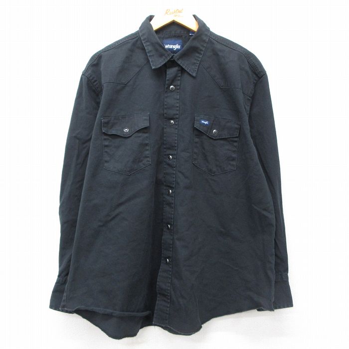 XL★古着 ラングラー Wrangler 長袖 ウエスタン シャツ メンズ 大きいサイズ コットン 黒 ブラック 25mar19 中古 トップス