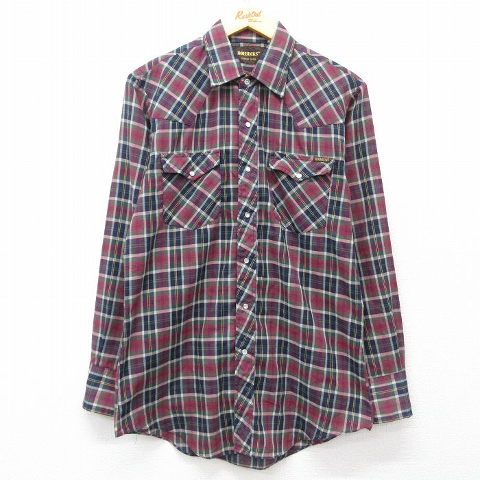 【20%OFF】M★古着 ローバックス 長袖 ウエスタン シャツ メンズ 80年代 80s エンジ他 チェック 25mar19 中古 トップス