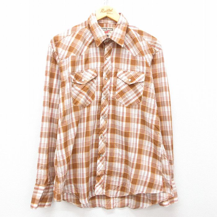 L★古着 長袖 ウエスタン シャツ メンズ 90年代 90s 茶他 ブラウン チェック 25mar19 中古 トップス