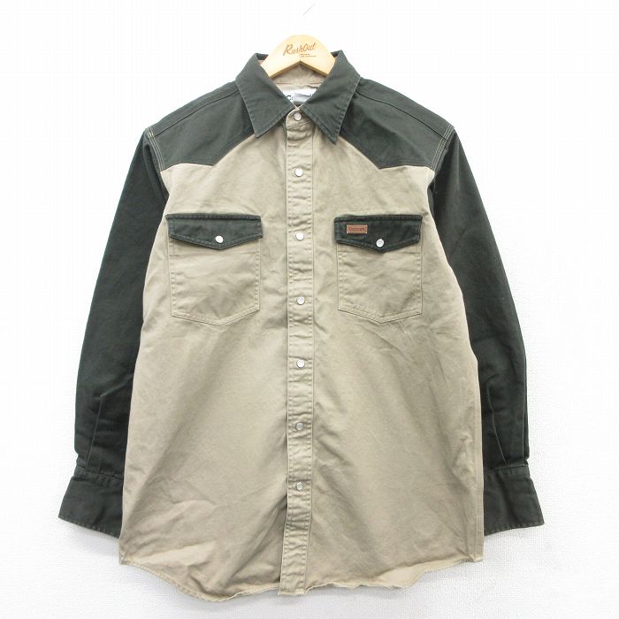 L★古着 カーハート Carhartt 長袖 ウエスタン シャツ メンズ ツートンカラー コットン ベージュ他 カーキ 25mar19 中古 トップス
