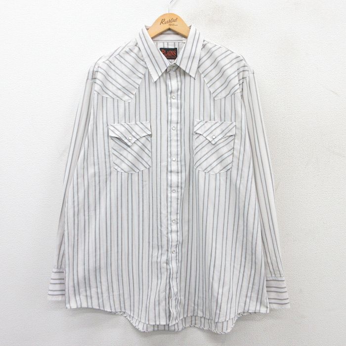 【50%OFF】XL★古着 長袖 ウエスタン シャツ メンズ 大きいサイズ 白他 ホワイト ストライプ 25mar19 中古 トップス