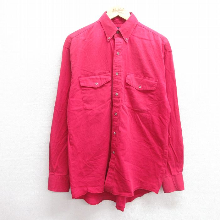 L★古着 ラングラー Wrangler 長袖 ウエスタン シャツ メンズ 90年代 90s コットン ボタンダウン 赤 レッド 25mar24 中古 トップス