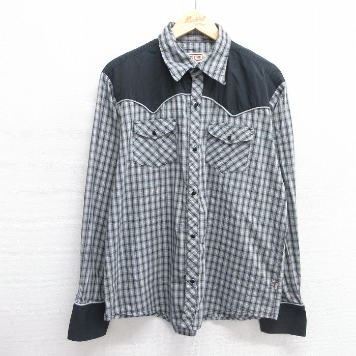 XL★古着 長袖 ウエスタン シャツ メンズ 90年代 90s USA製 グレー他 チェック 25mar24 中古 トップス