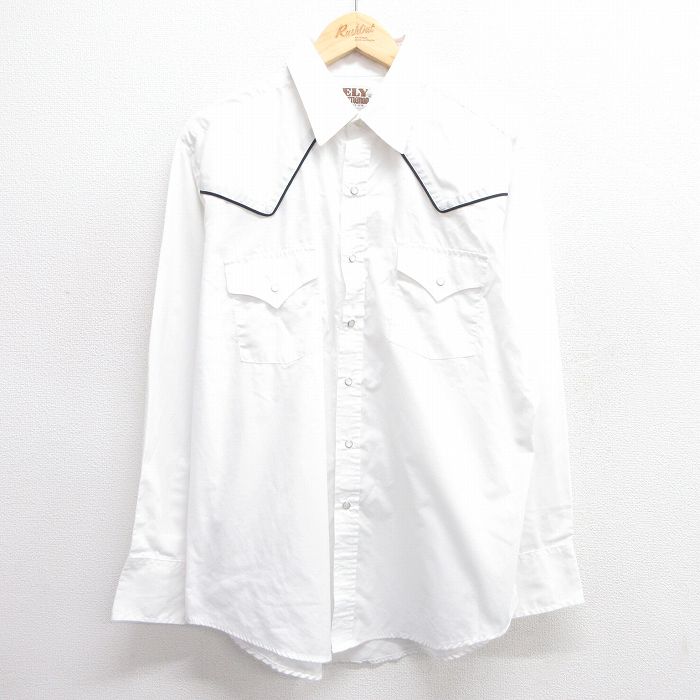 XL★古着 ELY 長袖 ウエスタン シャツ メンズ 90年代 90s 白 ホワイト 【spe】 25mar24 中古 トップス