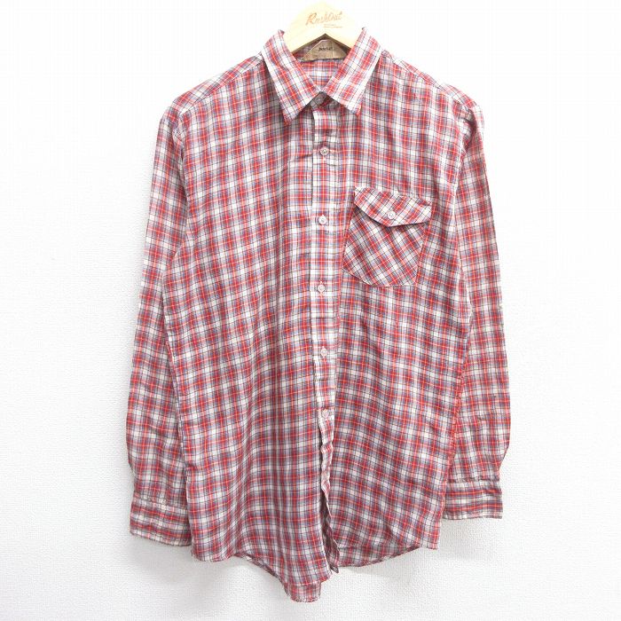 80s 長袖ウエスタンシャツ チェック レッド M | 古着