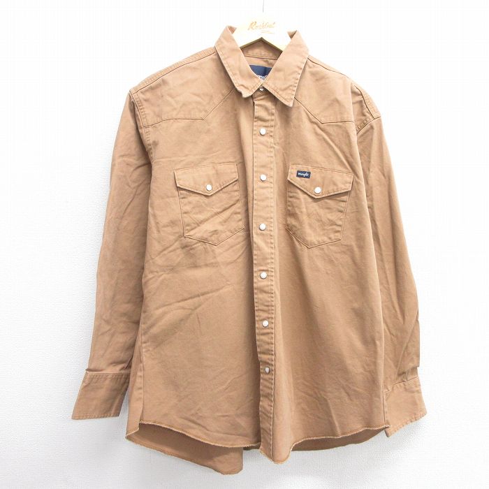 XL★古着 ラングラー Wrangler 長袖 ウエスタン シャツ メンズ コットン 茶 ブラウン デニム 25mar25 中古 トップス