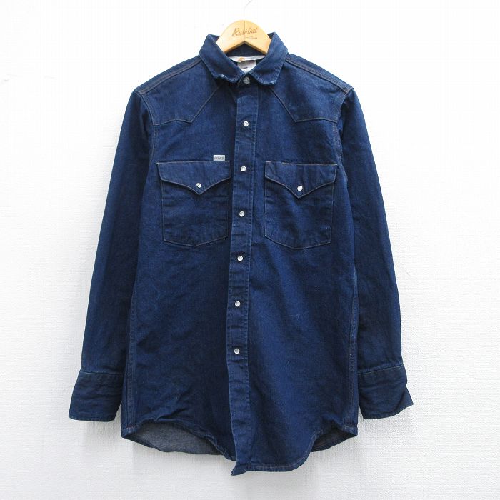 M★古着 カーハート Carhartt 長袖 ウエスタン シャツ メンズ 90年代 90s コットン 紺 ネイビー デニム 【spe】 25mar27 中古 トップス