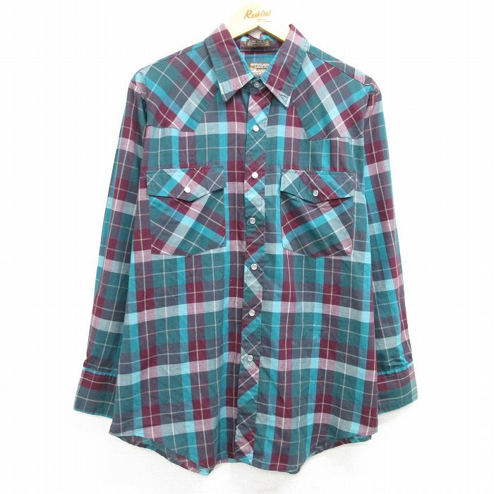 L★古着 長袖 ウエスタン シャツ メンズ 90年代 90s 緑他 グリーン チェック 25apr02 中古 トップス