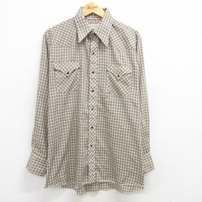 L★古着 長袖 ウエスタン シャツ メンズ 90年代 90s USA製 黄他 イエロー チェック 25apr02 中古 トップス