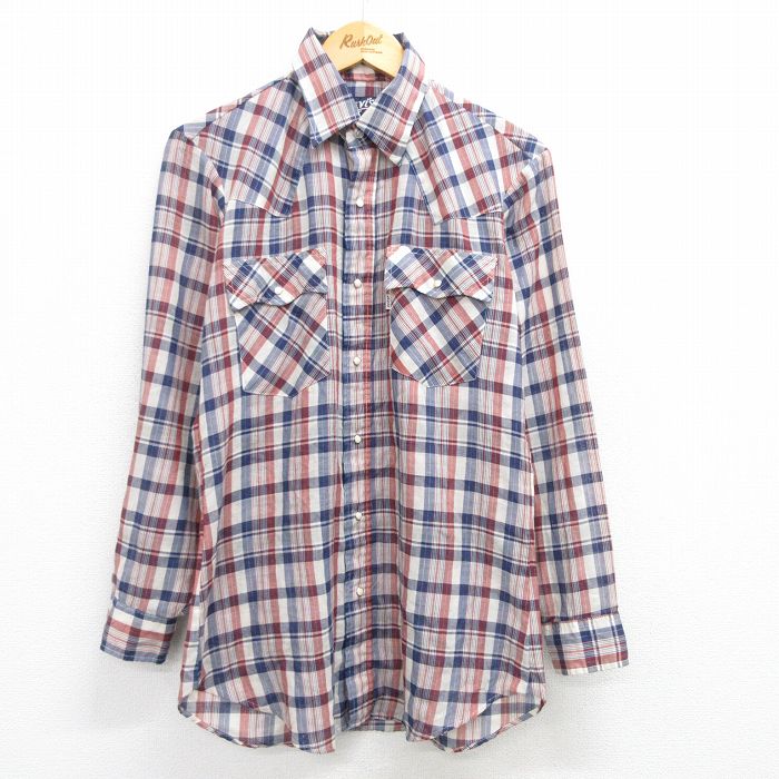 M★古着 リーバイス Levis 長袖 ウエスタン シャツ メンズ 80年代 80s 紺他 ネイビー チェック 25apr02 中古 トップス