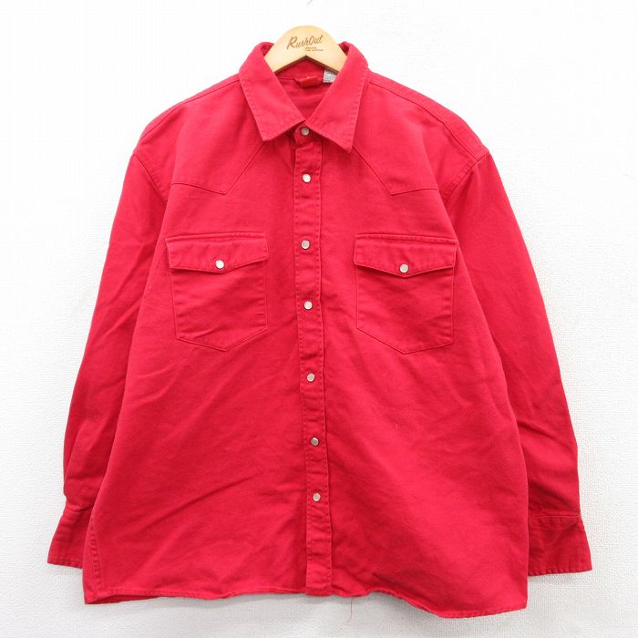 XL★古着 長袖 ウエスタン シャツ メンズ 大きいサイズ コットン 赤 レッド 25apr24 中古 トップス