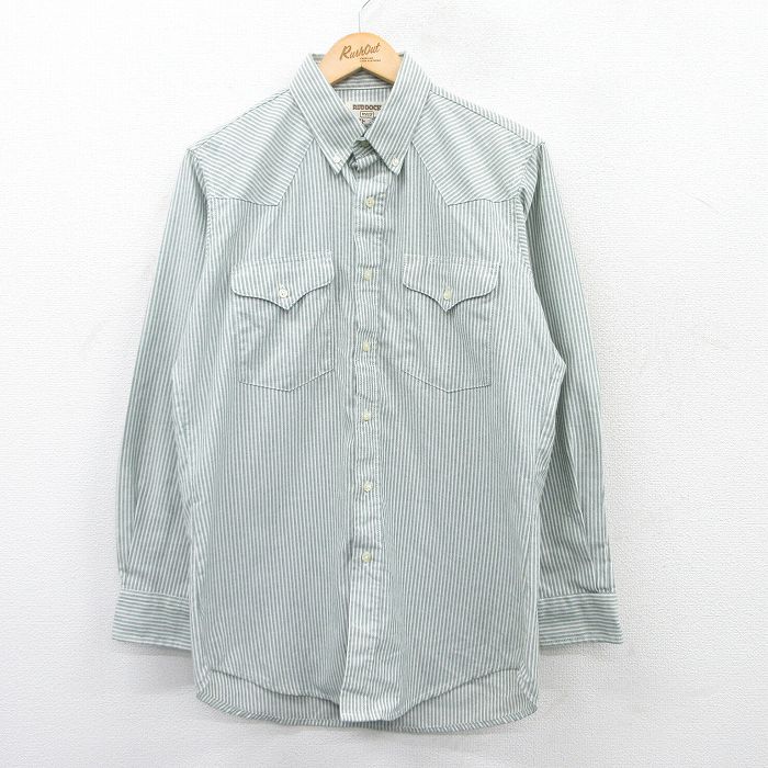 L★古着 長袖 ウエスタン シャツ メンズ 00年代 00s ロング丈 緑他 グリーン ストライプ 25may08 中古 トップス