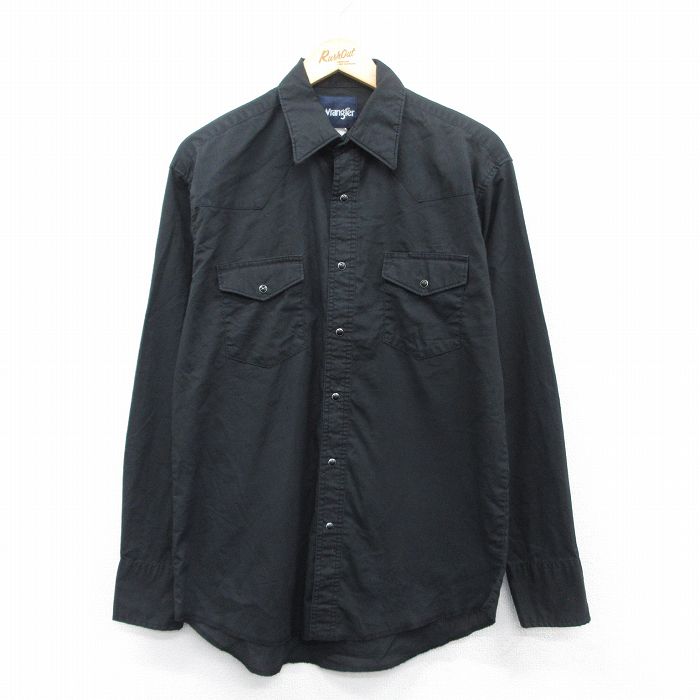 L★古着 ラングラー Wrangler 長袖 ウエスタン シャツ メンズ 黒 ブラック 25may08 中古 トップス