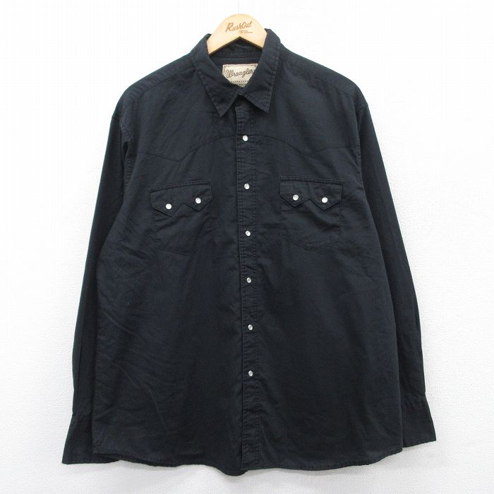 XL★古着 ラングラー Wrangler 長袖 ウエスタン シャツ メンズ 大きいサイズ 黒 ブラック 25may08 中古 トップス
