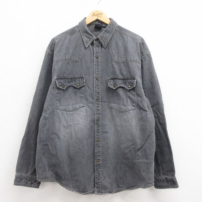 XL★古着 ビューグルボーイ 長袖 ウエスタン シャツ メンズ コットン 黒 ブラック デニム 25aug19 中古 トップス