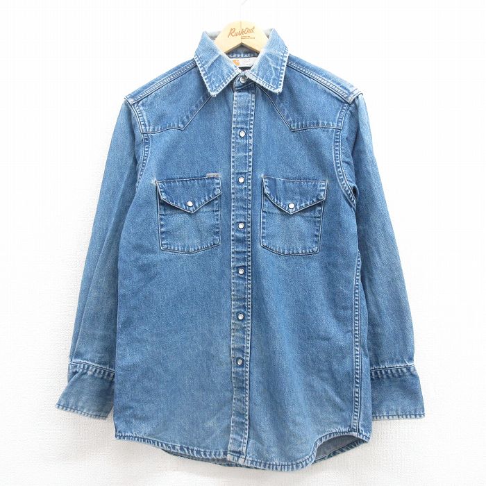 M★古着 カーハート Carhartt 長袖 ウエスタン シャツ メンズ 90年代 90s 紺 ネイビー デニム 25aug19 中古 トップス