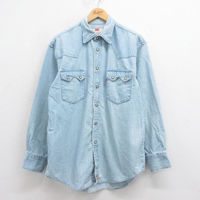 XL★古着 リーバイス Levis 長袖 ウエスタン シャツ メンズ 00年代 00s コットン 紺 ネイビー デニム 25aug30 中古 トップス
