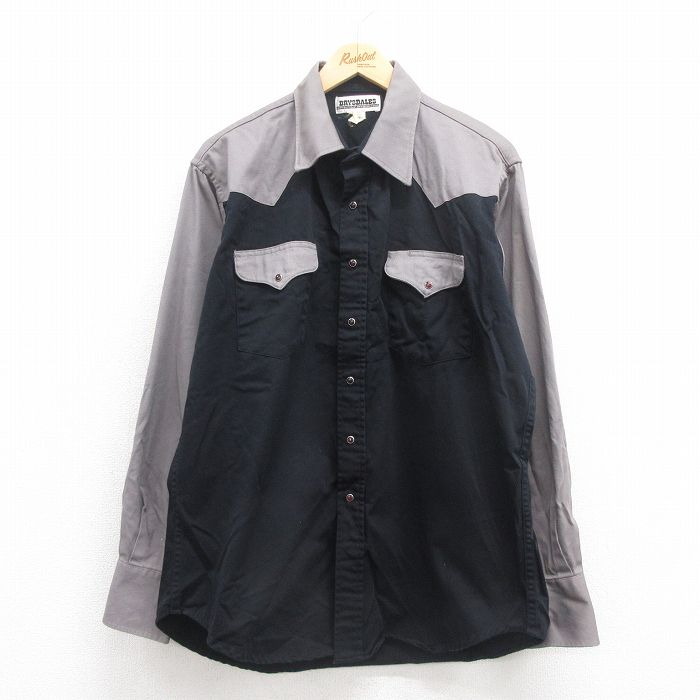 XL★古着 長袖 ウエスタン シャツ メンズ 00年代 00s ツートンカラー コットン 黒他 ブラック 25aug30 中古 トップス