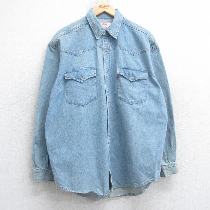 XL★古着 リーバイス Levis 長袖 ウエスタン シャツ メンズ 00年代 00s 大きいサイズ コットン 薄紺 ネイビー デニム 【spe】 25aug30 中古 トップス