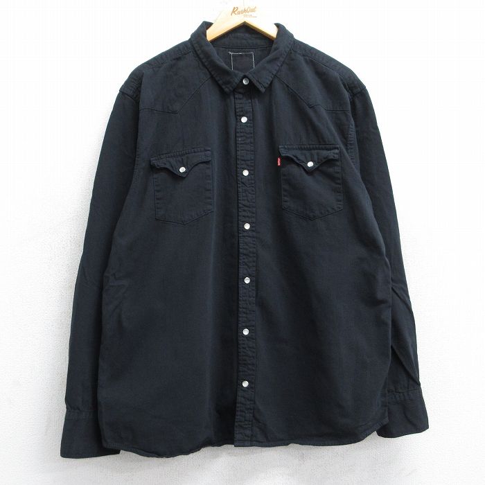 XL★古着 リーバイス Levis 長袖 ウエスタン シャツ メンズ コットン 黒 ブラック 25aug30 中古 トップス