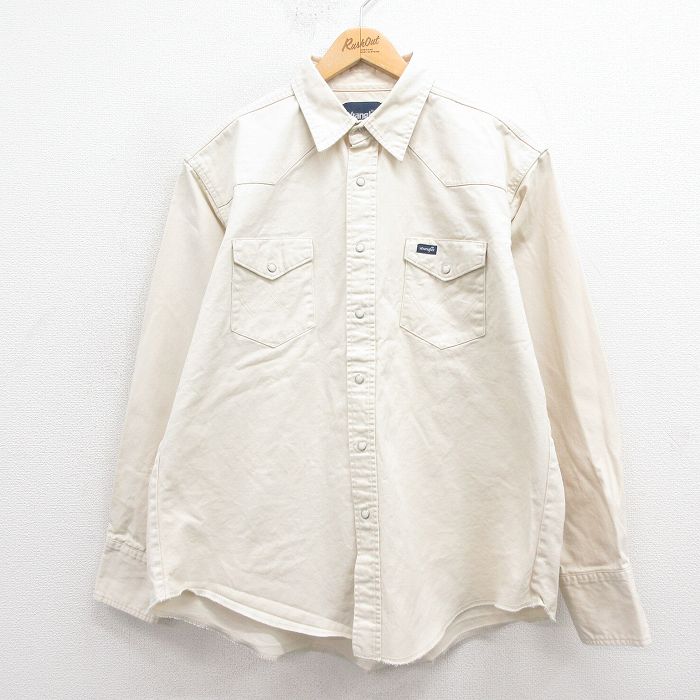 XL★古着 ラングラー Wrangler 長袖 ウエスタン シャツ メンズ 生成り 25sep17 中古 トップス