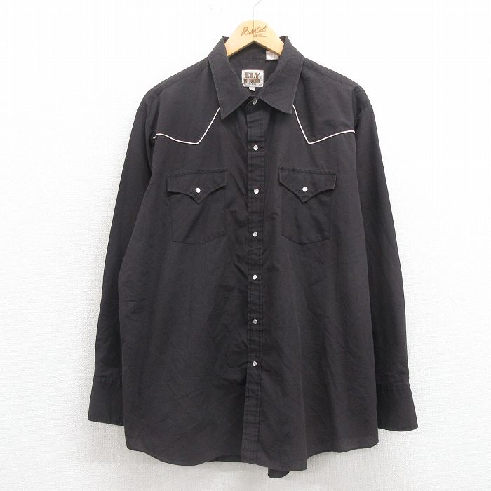 XL★古着 ELY 長袖 ウエスタン シャツ メンズ 90年代 90s 大きいサイズ 黒 ブラック 25sep17 中古 トップス