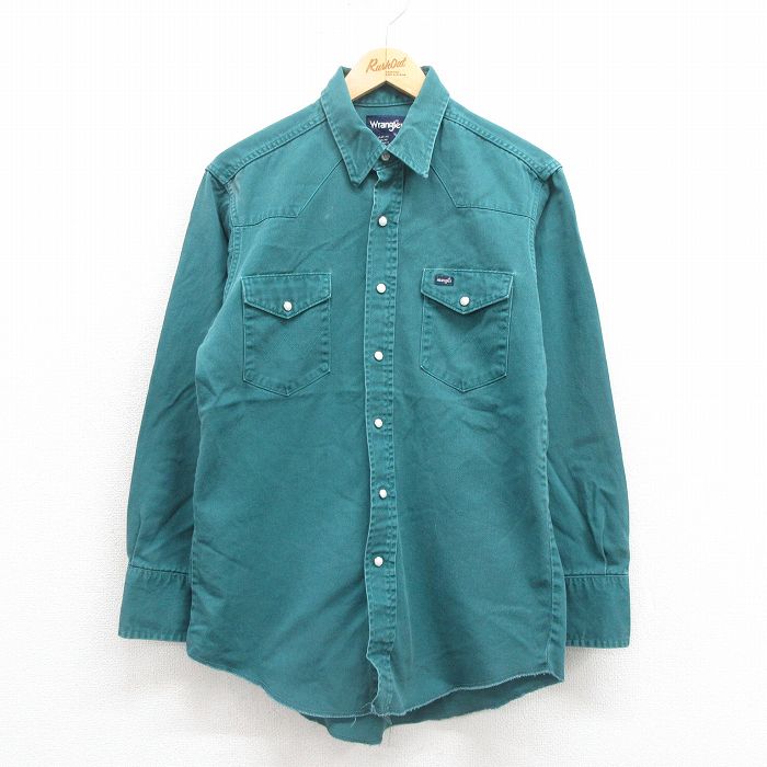 M★古着 ラングラー Wrangler 長袖 ウエスタン シャツ メンズ 90年代 90s 緑 グリーン 25sep17 中古 トップス