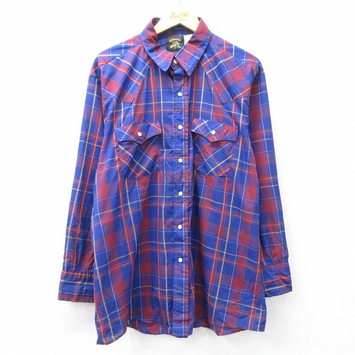 XL★古着 キー KEY 長袖 ウエスタン シャツ メンズ 大きいサイズ 紺他 ネイビー チェック 25sep18 中古 トップス