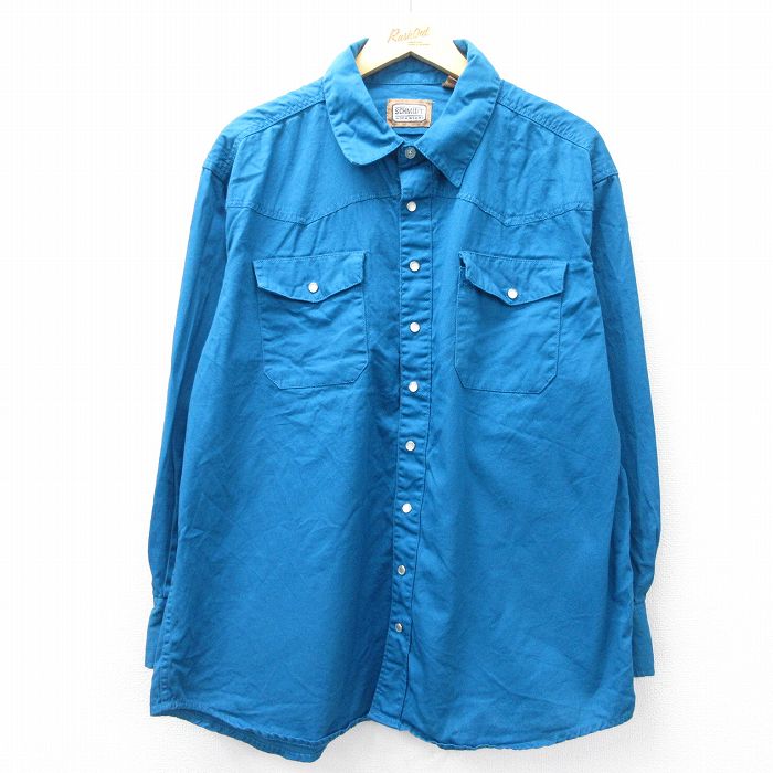 【20%OFF】XL★古着 長袖 ウエスタン シャツ メンズ 大きいサイズ コットン 青系 ブルー 25sep18 中古 トップス