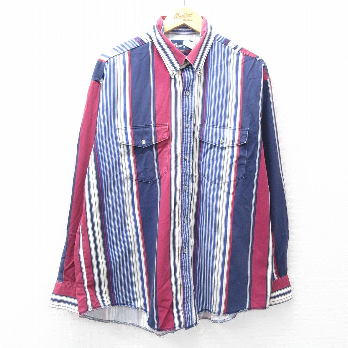 【20%OFF】XL★古着 ラングラー Wrangler 長袖 ウエスタン シャツ メンズ 00年代 00s 大きいサイズ 紺他 ネイビー ストライプ 25sep18 中古 トップス