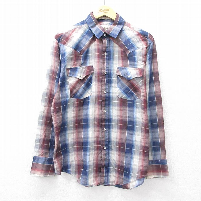 L★古着 キャンパス 長袖 ウエスタン シャツ メンズ 90年代 90s 紺他 ネイビー チェック 25sep18 中古 トップス