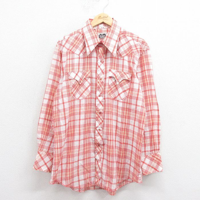 XL★古着 長袖 ウエスタン シャツ メンズ 70年代 70s 赤 レッド チェック 25oct29 中古 トップス
