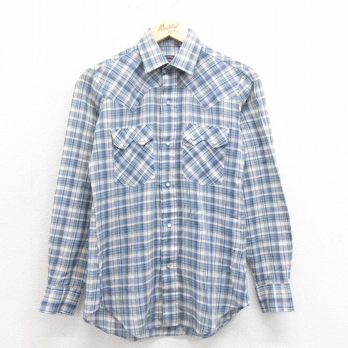 S★古着 リーバイス Levis 長袖 ウエスタン シャツ メンズ 80年代 80s ビッグE 薄紺 ネイビー チェック 【spe】 25oct29 中古 トップス