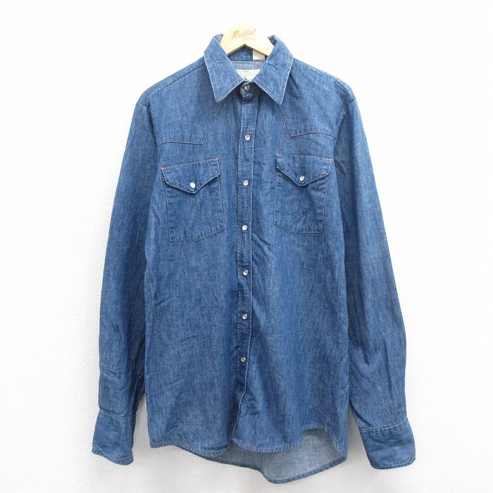 L★古着 長袖 ウエスタン シャツ メンズ 80年代 80s コットン 紺 ネイビー デニム 25oct29 中古 トップス