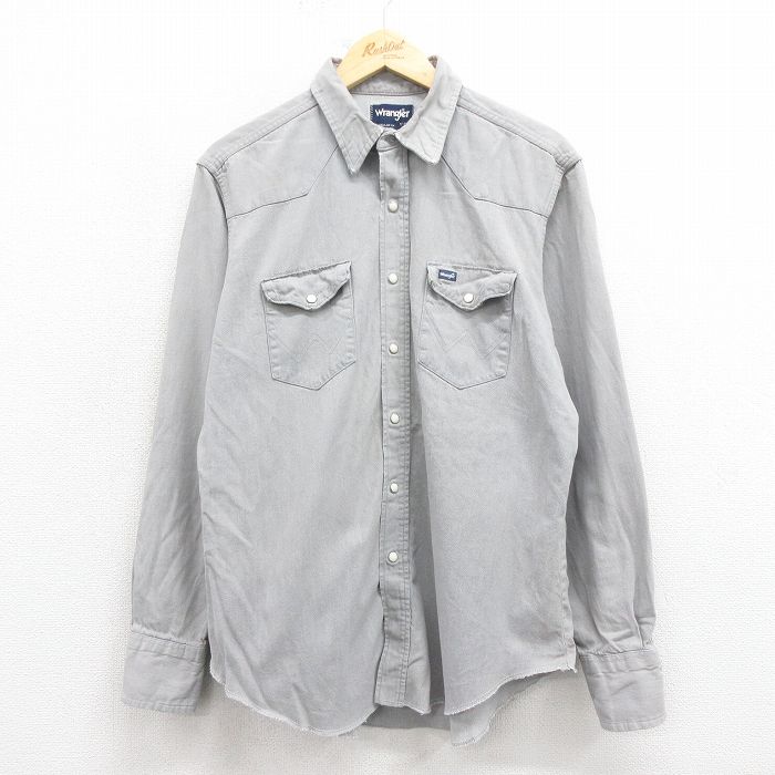 L★古着 ラングラー Wrangler 長袖 ウエスタン シャツ メンズ 90年代 90s コットン グレー 25oct29 中古 トップス