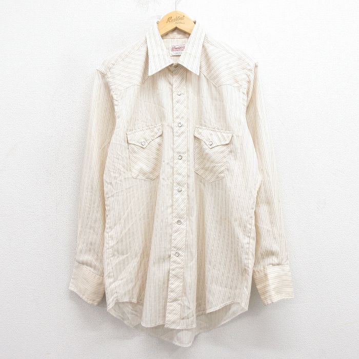 L★古着 ら 長袖 ウエスタン シャツ メンズ 80年代 80s USA製 薄ベージュ カーキ 25oct29 中古 トップス
