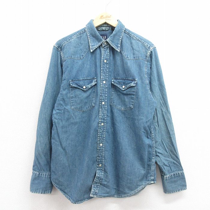 L★古着 ギャップ GAP 長袖 ウエスタン シャツ メンズ 00年代 00s コットン 紺 ネイビー デニム 【spe】 25oct29 中古 トップス