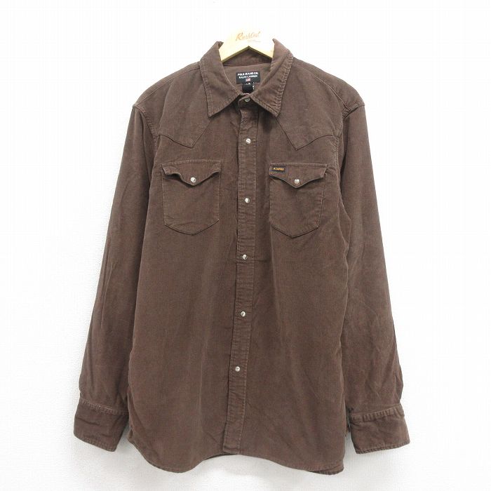 L★古着 ラルフローレン Ralph Lauren ポロジーンズ 長袖 ブランド ウエスタン シャツ メンズ コーデュロイ コットン こげ茶 ブラウン 【spe】 25oct30 中古 トップス