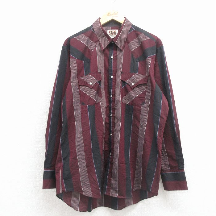 XL★古着 ELY 長袖 ウエスタン シャツ メンズ 90年代 90s エンジ他 26jan23