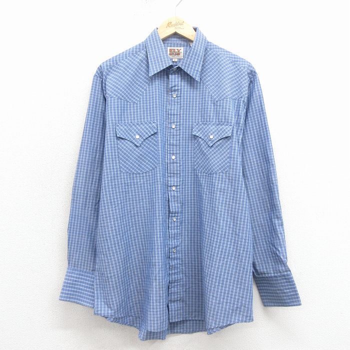 ELY 90s 長袖ウエスタンシャツ チェック ライトブルー XL | 古着
