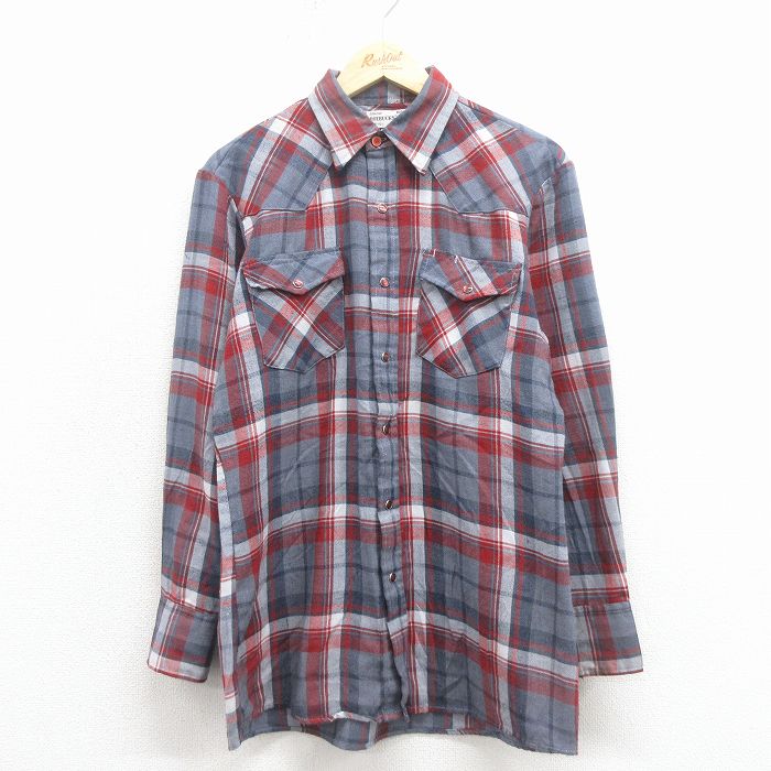 M★古着 ローバックス 長袖 ウエスタン シャツ メンズ 80年代 80s グレー他 チェック 26jan23