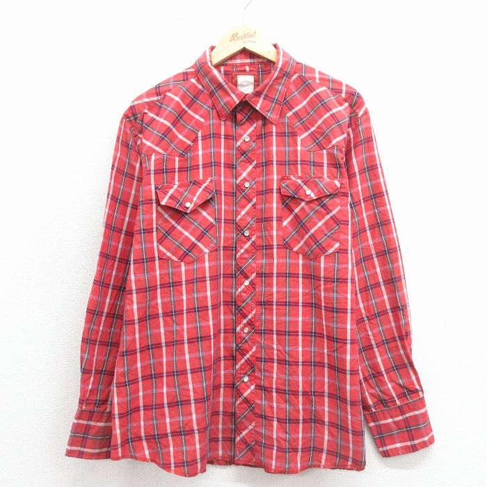XL★古着 ラスラー 長袖 ウエスタン シャツ メンズ 90年代 90s 大きいサイズ 赤他 チェック 26jan24